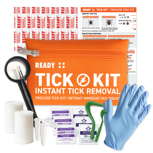 Ready First Aid Tick Remover Kit – Tick Tools for Humans, Dogs & Cats with Fine Tweezers, Bandages, Magnifier & Cleaning Wipes