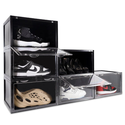 Ollie Hard Solid Shoe Box Organizer - Black, Pack of 6 (OPEN BOX)