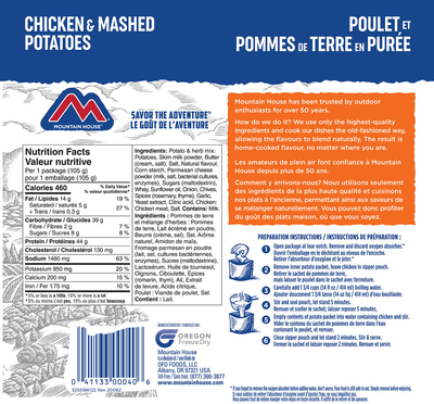 Mountain House Chicken Teriyaki With Rice pouch showing ingredients and nutritional facts pouch showing ingredients and nutritional facts.