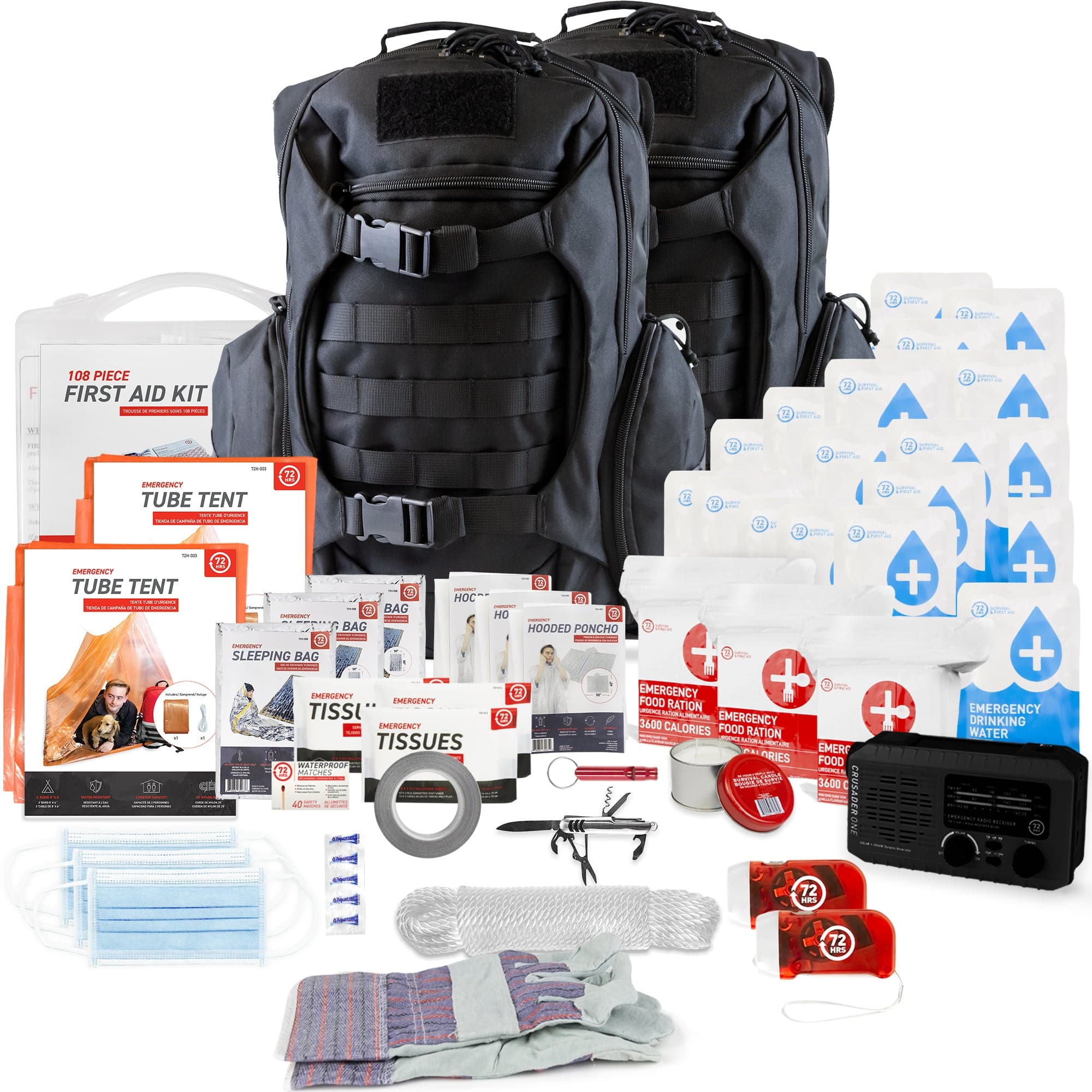 72HRS Deluxe Backpack Emergency Survival Kit - 3 Person, Tactical Black