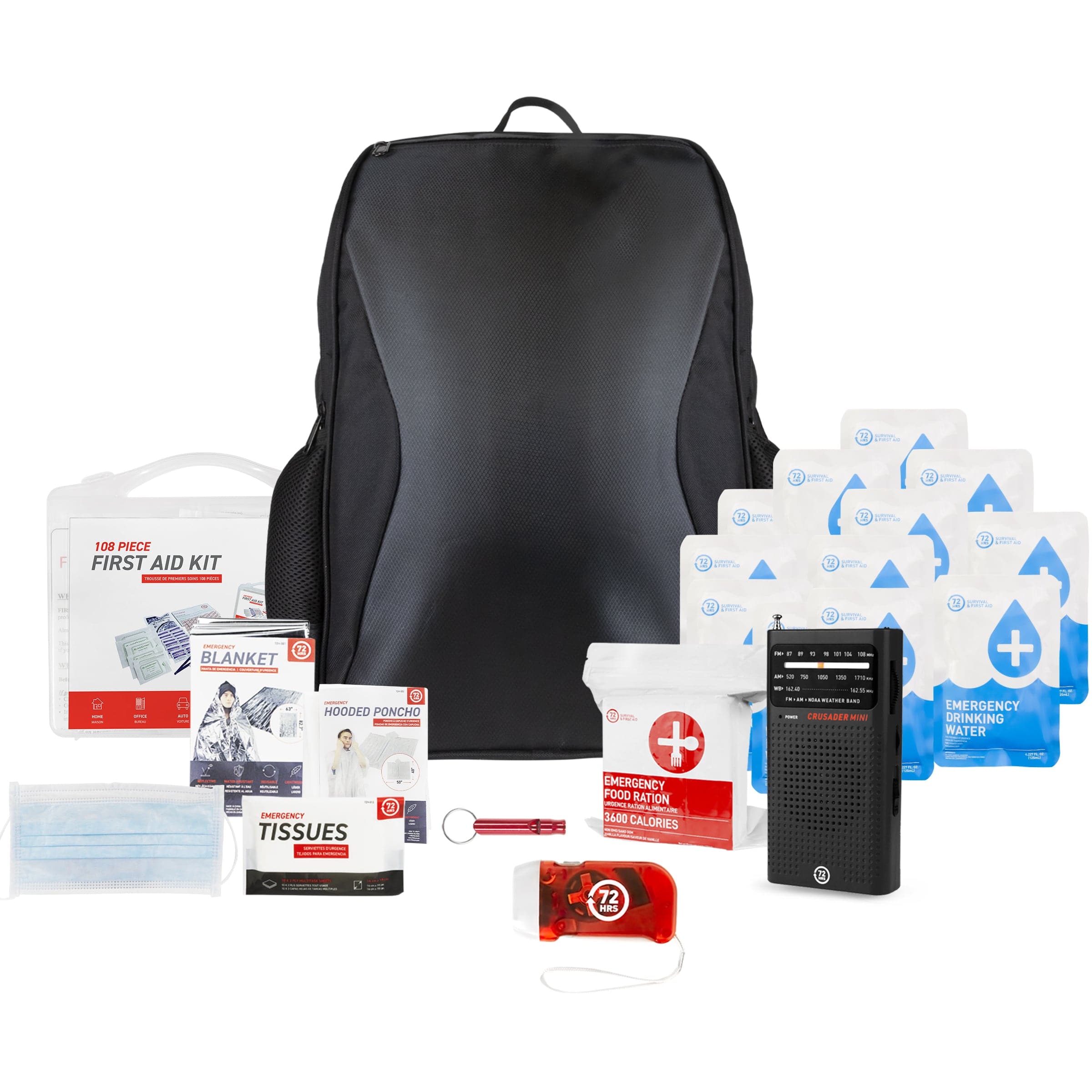 72HRS Essential Backpack Emergency Survival Kit - 1 Person, Black