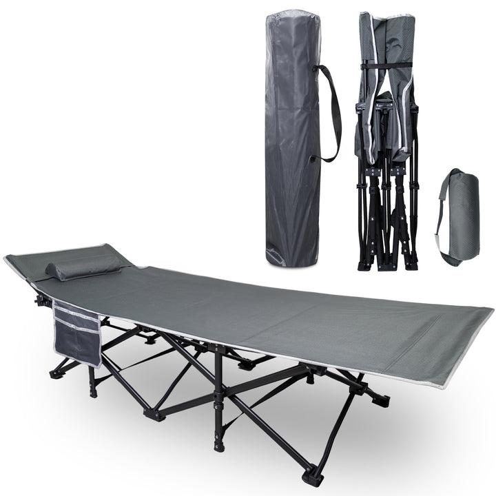 72HRS Portable Camping Cot, with Detachable Headrest and Carry Bag (Grey)