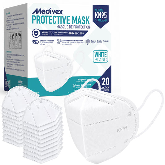 Medivex KN95 5-Layer Face Masks - White - 20 Pack