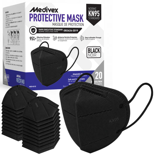 Medivex KN95 5-Layer Face Masks - Black - 20 Pack