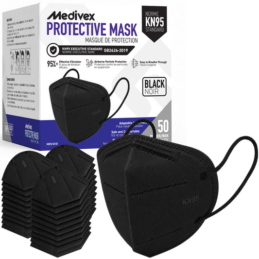 Medivex KN95 5-Layer Face Masks - Black - 50 Pack