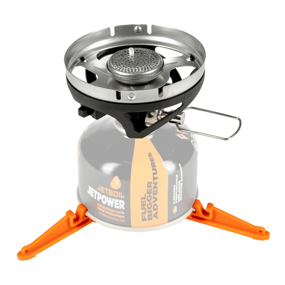Jetboil MicroMo Base attached to Jetboil JetPower Fuel and stand
