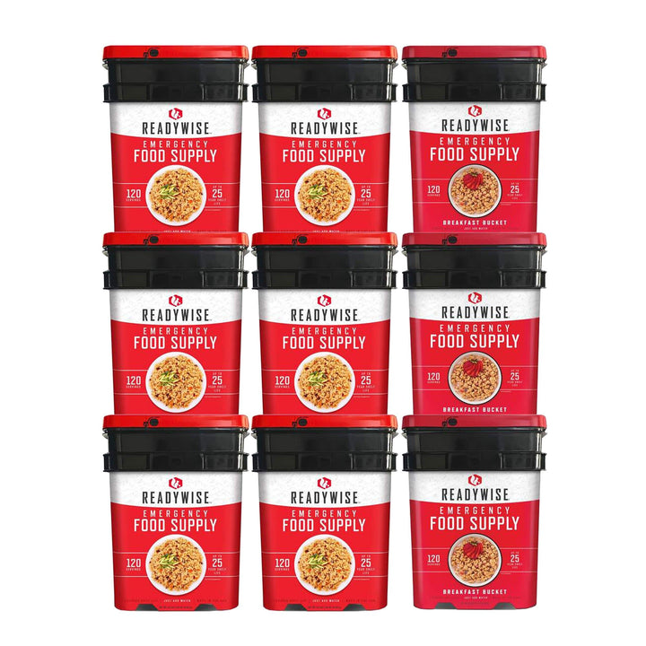 ReadyWise 1080 servings package with 3 breakfast and 6 entree buckets