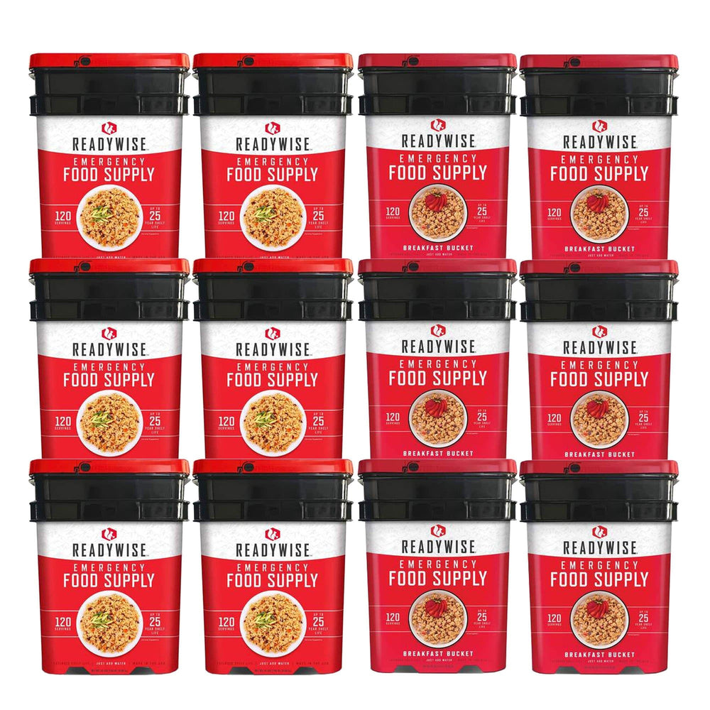 ReadyWise 1440 servings package with 6 breakfast and 6 entree buckets