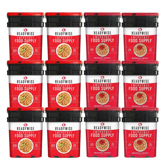 ReadyWise 1440 servings package with 6 breakfast and 6 entree buckets