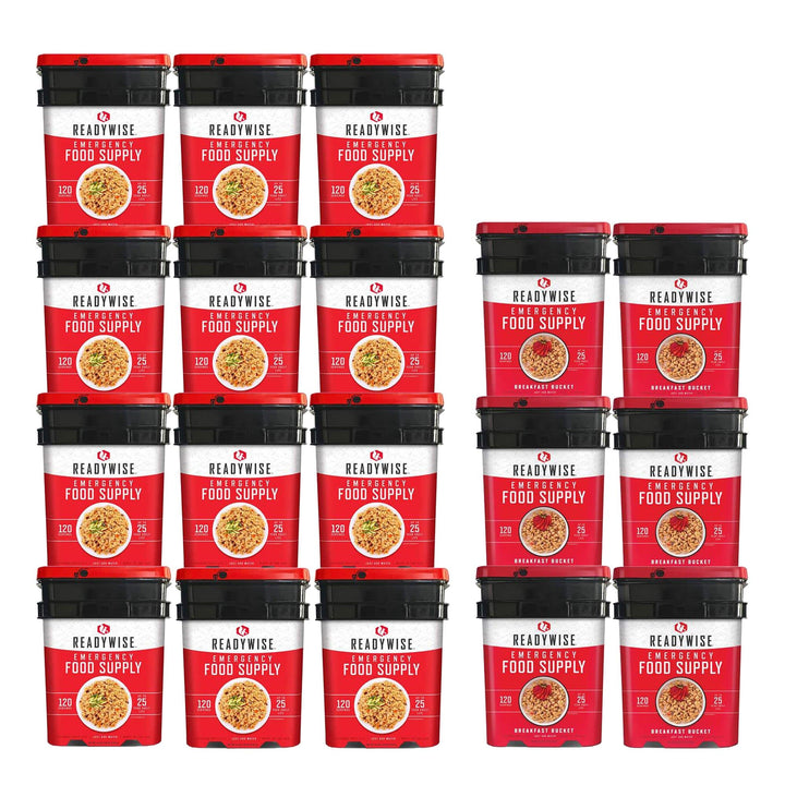 ReadyWise 2160 servings package with 6 breakfast and 12 entree buckets