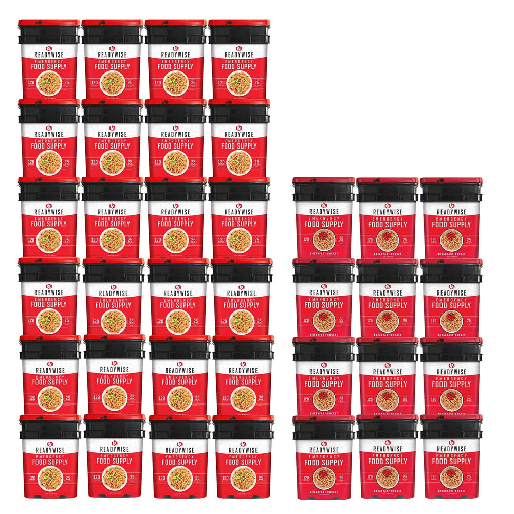 ReadyWise 4320 servings package with 12 breakfast and 24 entree buckets