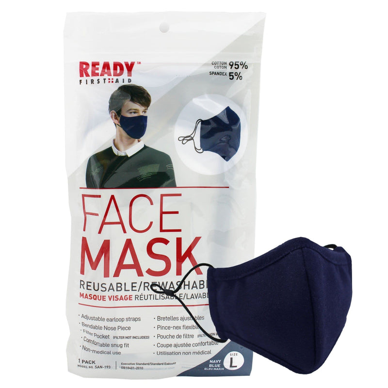 Reusable Face Mask, 3-Layer, Navy Blue, V2 - Ready First Aid