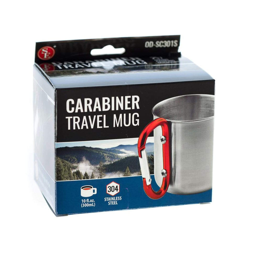 Stainless Steel Mug with Red 3" Carabiner Handle (300ml) box