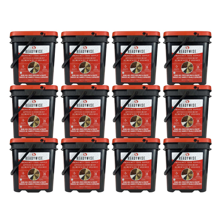 ReadyWise Emergency Freeze Dried Meats and Beans + Rice, 12 Buckets Combo