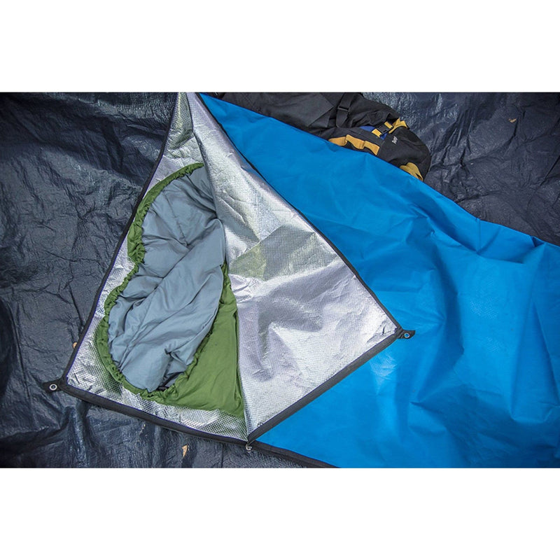 Heavy Duty Emergency Sleeping Bag (Single Person) inside tent with sleeping bag inside