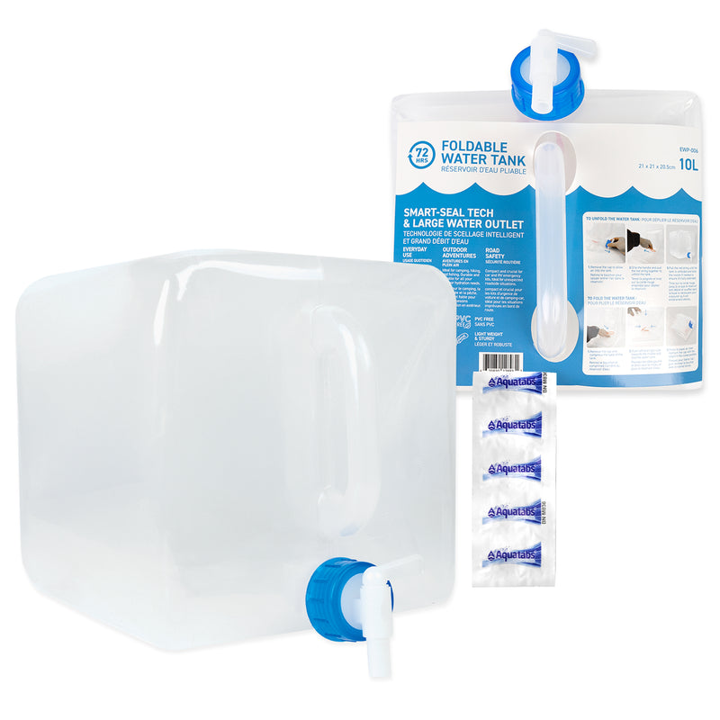 72HRS 10 Litre Foldable Water Storage Container Kit, Food Grade, With Aquatabs