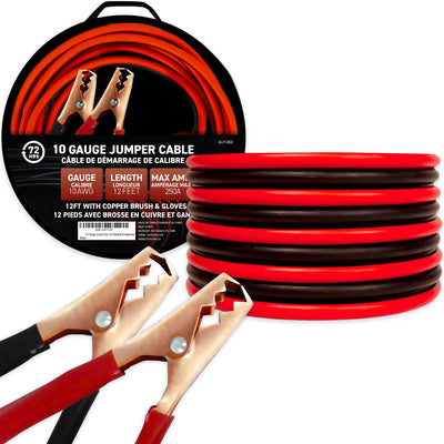 72HRS 10 Gauge Battery Jumper Cable, 12 Ft