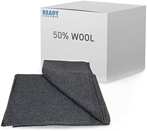 Wool Blanket (50% Wool), 51” x 80”, 2LBS, Gray Colour - Ready First Aid™ (OPENED BOX)
