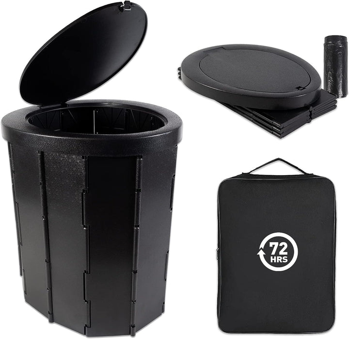 72HRS Collapsible Portable Toilet With Bucket (Including 12 Toilet Bags) (OPEN BOX)