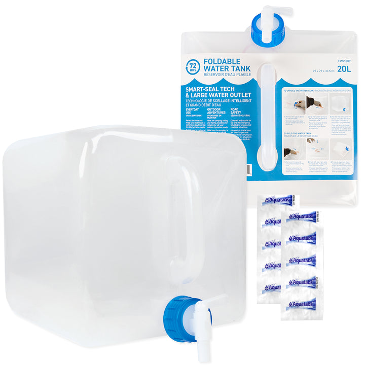 72HRS 20 Litre Foldable Water Storage Container Kit, Food Grade, With Aquatabs