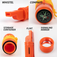 5-IN-1 Orange Survival Whistle with Lanyard