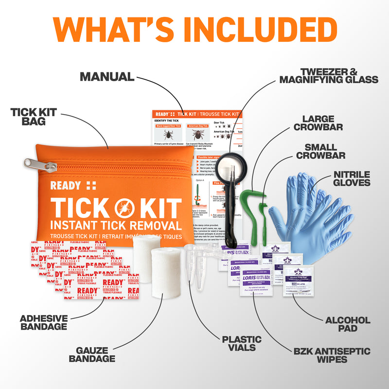 Ready First Aid Tick Remover Kit – Tick Tools for Humans, Dogs & Cats with Fine Tweezers, Bandages, Magnifier & Cleaning Wipes