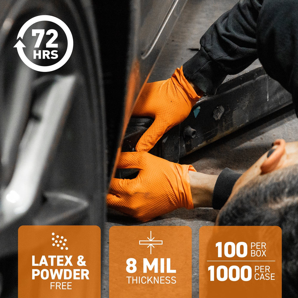 Industrial Grade Nitrile Gloves, Orange, Box of 100 Pieces, 8 Mil - 72HRS