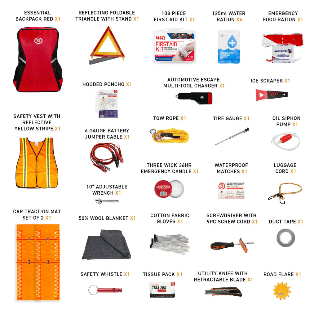 72HRS Deluxe Backpack Car Kit - Red