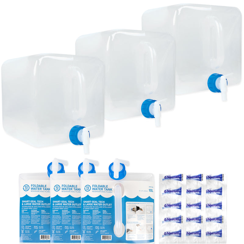 72HRS 30 Litre Foldable Water Storage Container Kit, Food Grade, With Aquatabs