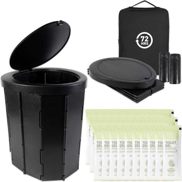 72HRS Collapsible Portable Toilet With Bucket (Including 30 Toilet Bags and 30 Toilet Powder)