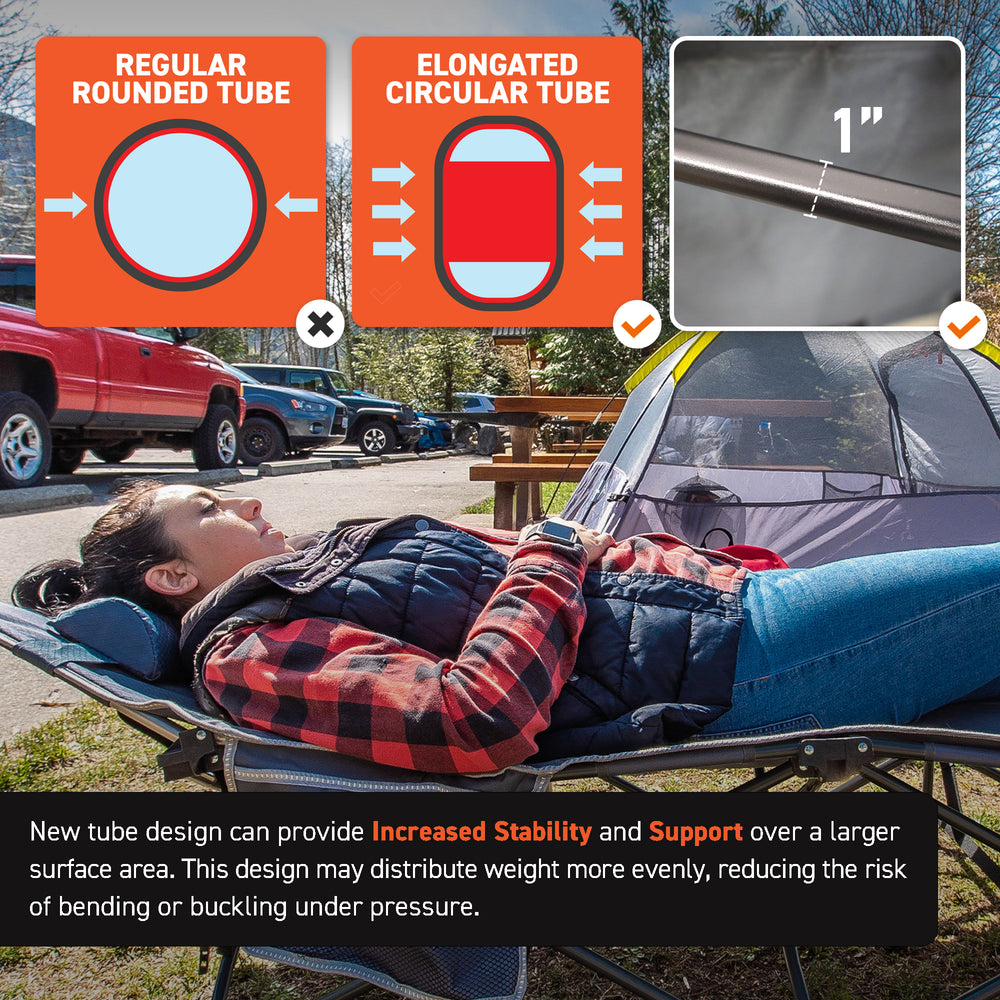72HRS Portable Camping Cot, with Detachable Headrest and Carry Bag (Grey)
