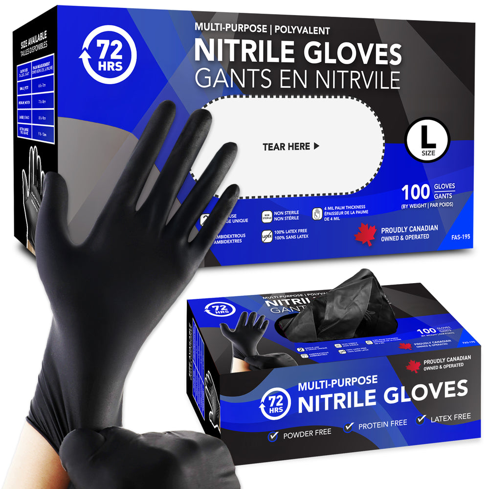 Black Nitrile Gloves, All Purpose Gloves, Box of 100 Pieces, 4.0 Mil- 72HRS