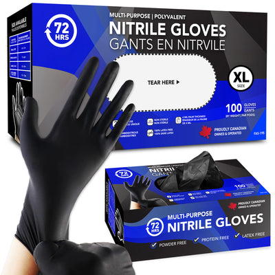 Black Nitrile Gloves, All Purpose Gloves, Box of 100 Pieces, 4.0 Mil- 72HRS