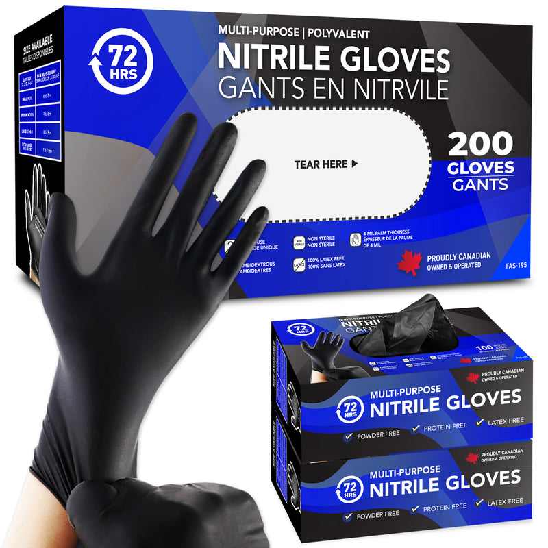 Black Nitrile Gloves, All Purpose Gloves, Box of 200 Pieces, 4.0 Mil- 72HRS