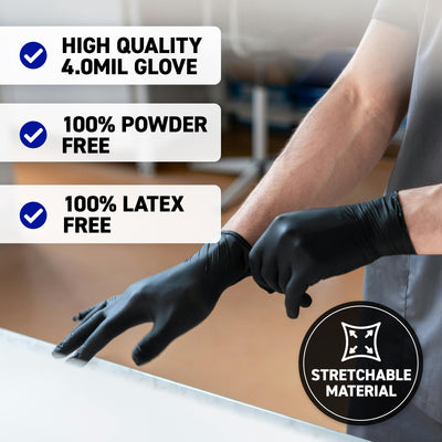 Black Nitrile Gloves, All Purpose Gloves, Box of 100 Pieces, 4.0 Mil- 72HRS