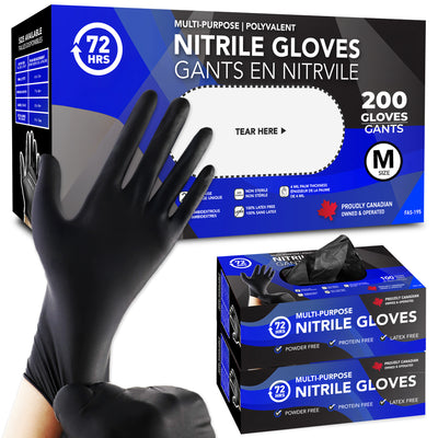Black Nitrile Gloves, All Purpose Gloves, Box of 200 Pieces, 4.0 Mil- 72HRS