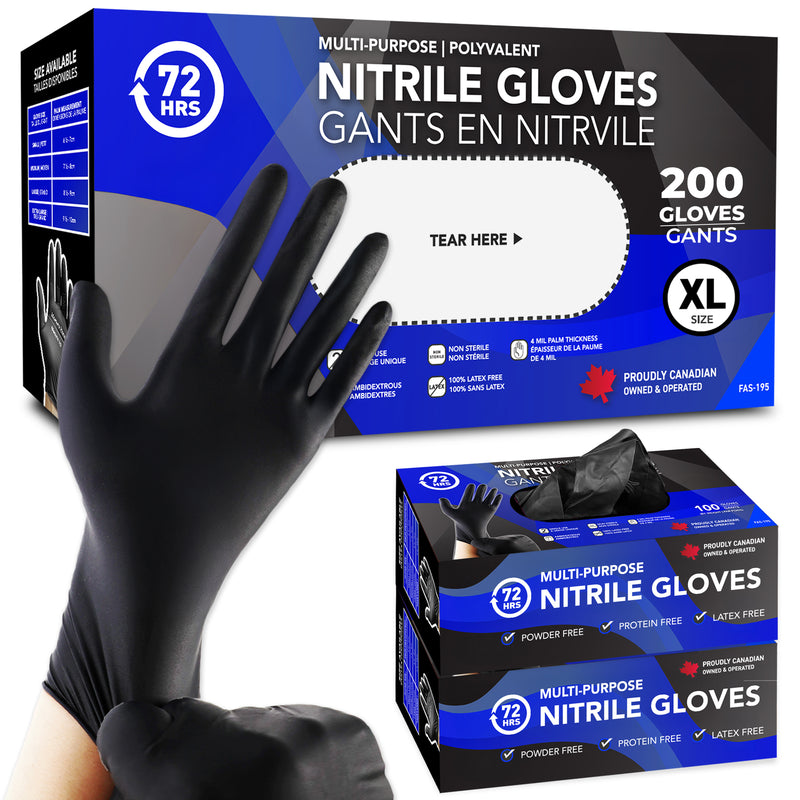 Black Nitrile Gloves, All Purpose Gloves, Box of 200 Pieces, 4.0 Mil- 72HRS