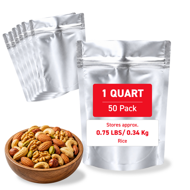 1 Quart Mylar Bag (Ziplock) - 5.0 Mil (6" x 8" x 2") - Bundle of 50