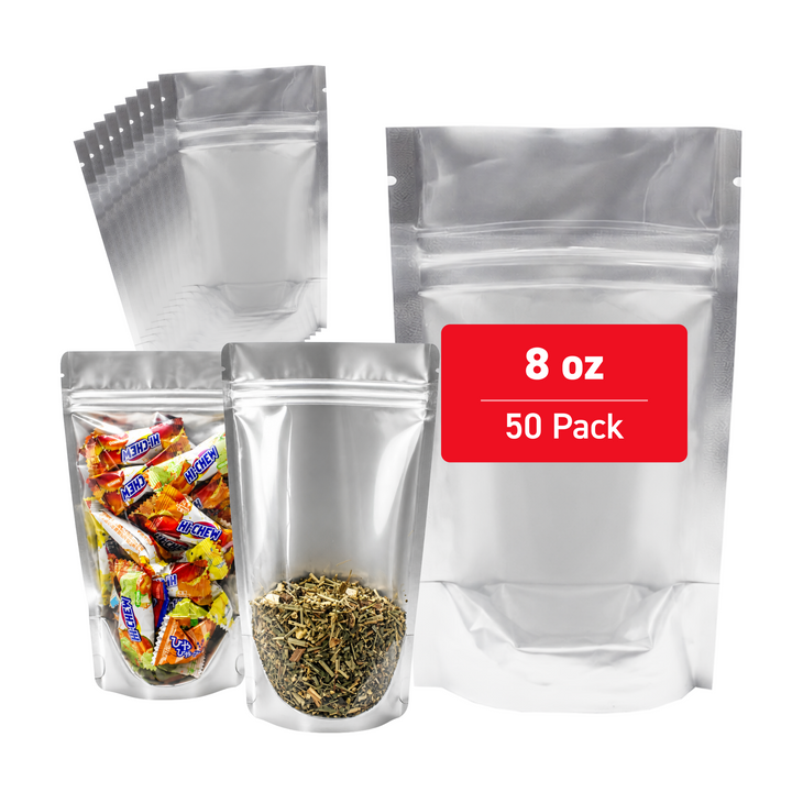 8 oz Stand Up Pouch (One Side Clear) - 5.0 Mil (9.37" x 5.91" x 2.6") - Bundle of 50