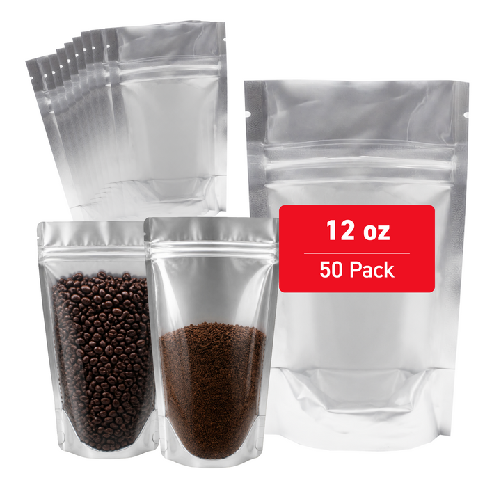 12 oz Stand Up Pouch (One Side Clear) - 5.0 Mil  (11" x 6" x 3") - Bundle of 50