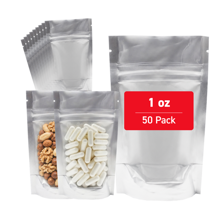 1 oz Stand Up Pouch (One Side Clear) - 5.0 Mil (5.12" x 3.15" x 1.97") - Case of 1000