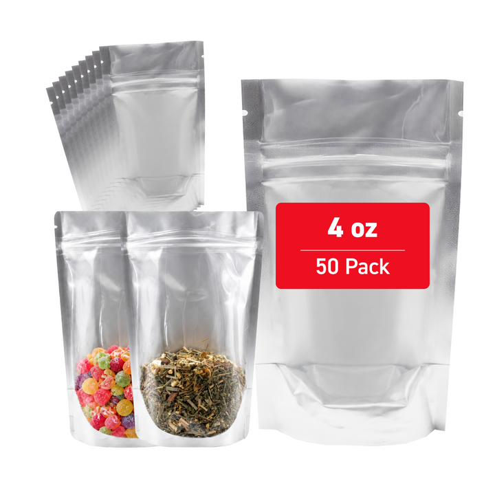 4 oz Stand Up Pouch (One Side Clear) - 5.0 Mil  (8" x 5" x 2.5") - Bundle of 50