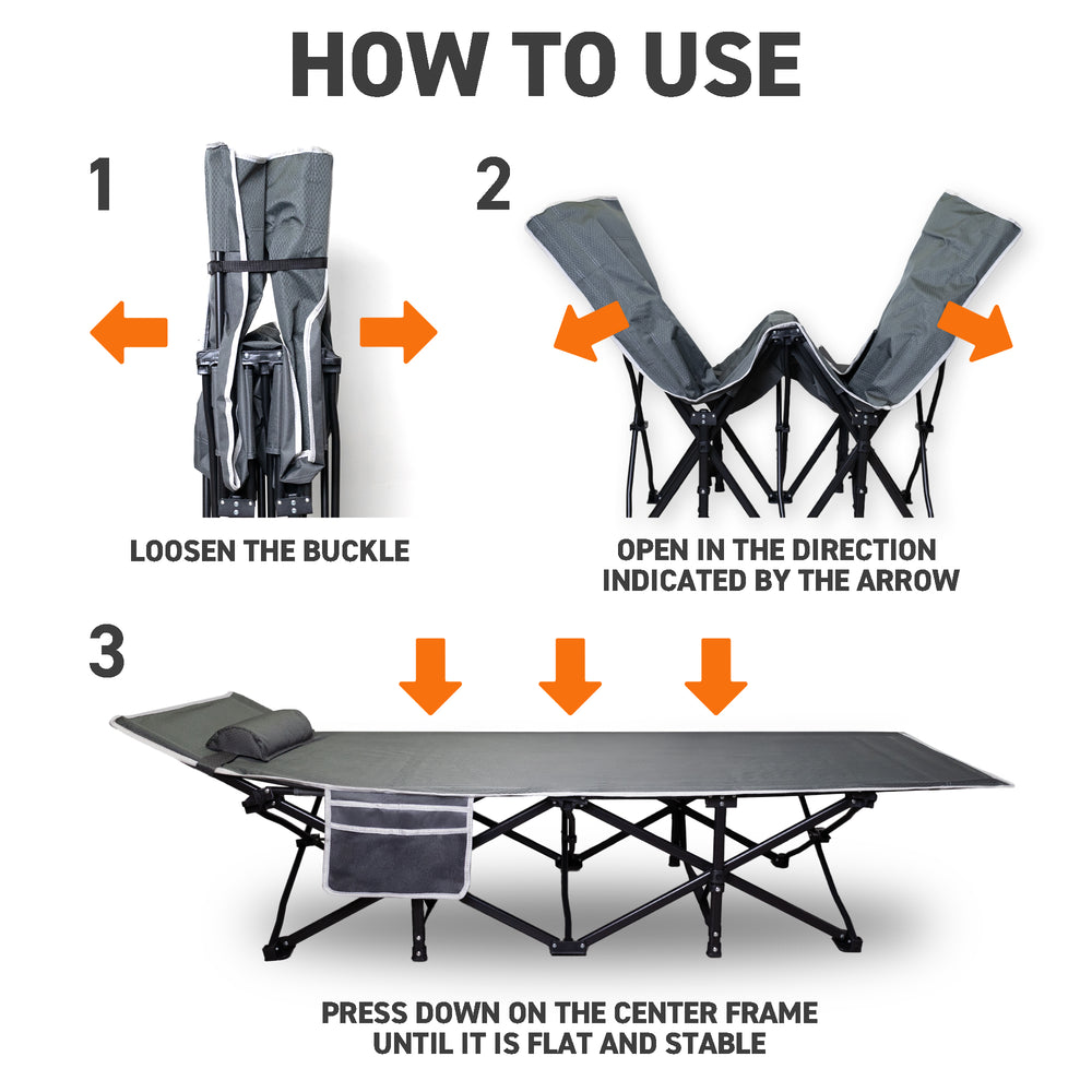 72HRS Portable Camping Cot, with Detachable Headrest and Carry Bag (Grey)