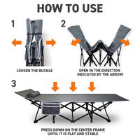 72HRS Portable Camping Cot, with Detachable Headrest and Carry Bag (Grey)