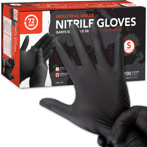 Industrial Grade Nitrile Gloves, Black, Box of 100, 6 Mil - 72HRS