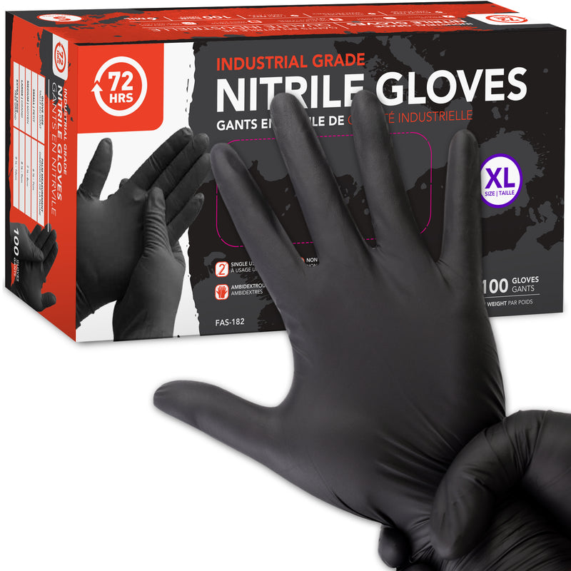 Black Nitrile Disposable Industrial Gloves, Box of 100 Pieces, 6 Mil- 72HRS