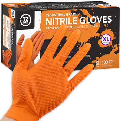 Industrial Grade Nitrile Gloves, Orange, Box of 100 Pieces, 8 Mil - 72HRS