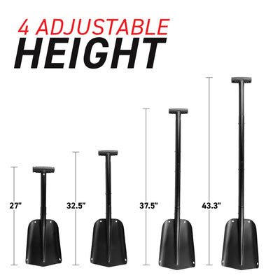 Black Aluminum Compact Multi-Purpose Shovel with Ice Scraper adjustable heights
