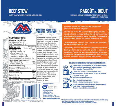 Mountain House Beef Stew nutritionals and ingredients