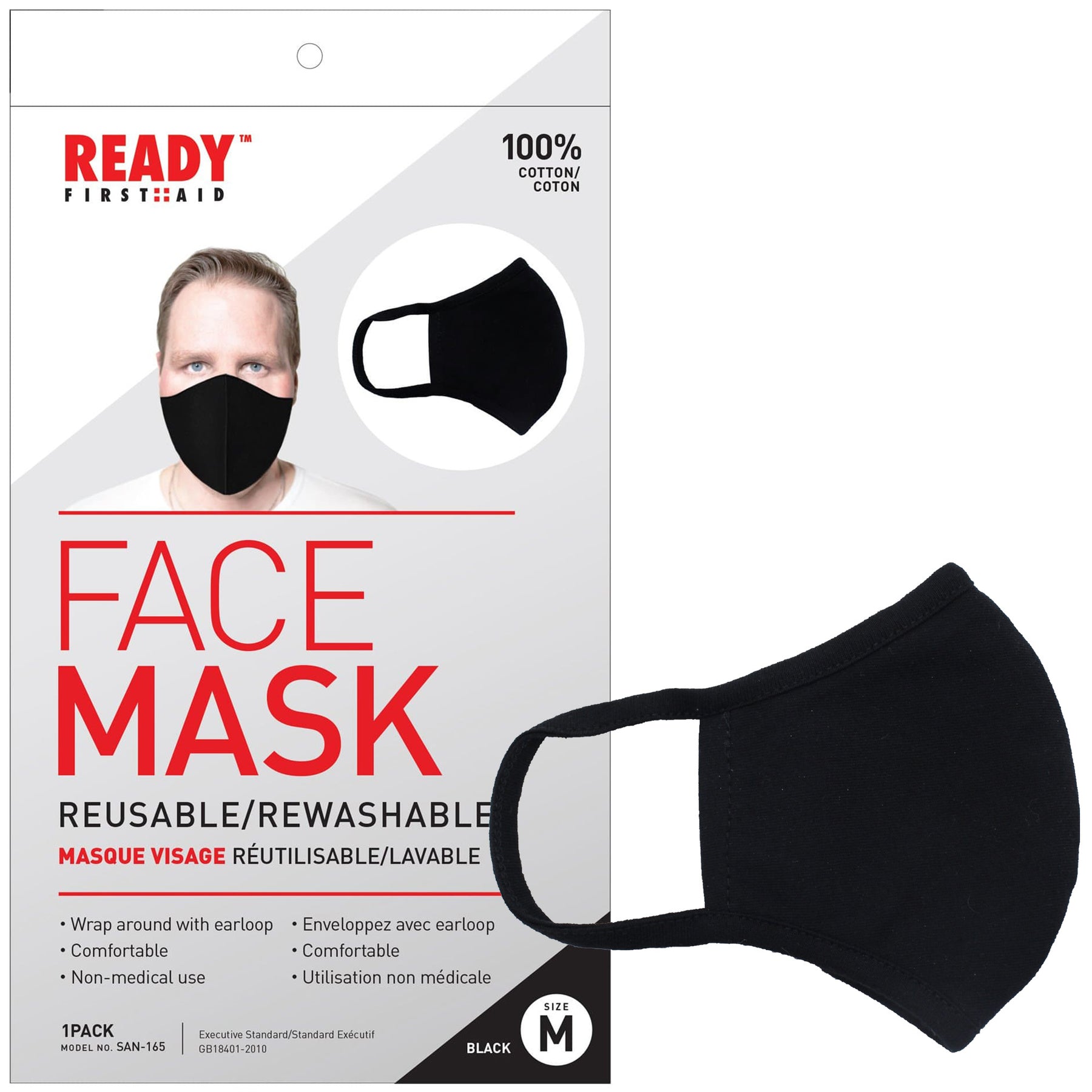 Ready Mask Reusable Face Mask, 3-Layer, Black - Ready First Aid – 72hours.ca